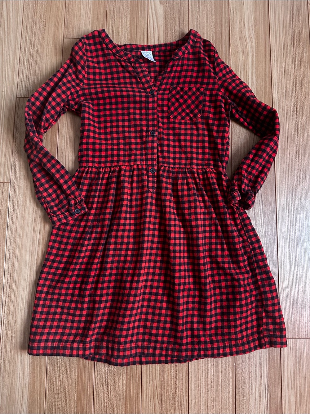 ✨4/$16✨ Girl’sRed and Black Plaid Button-Front Dress Size 7